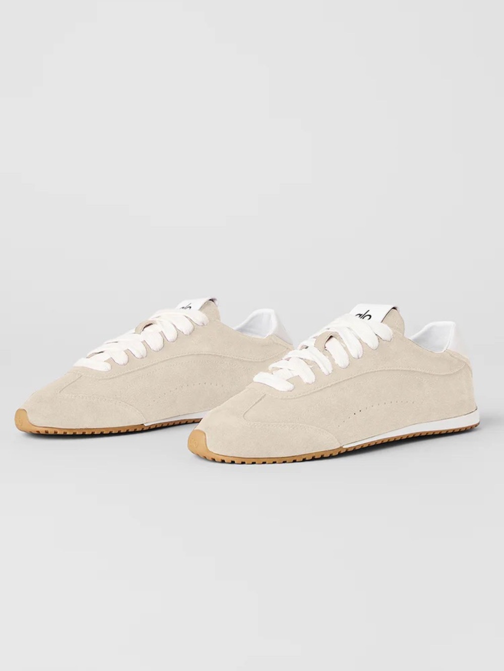 ALO Yoga Women's Beige Suede Sneakers with White Laces